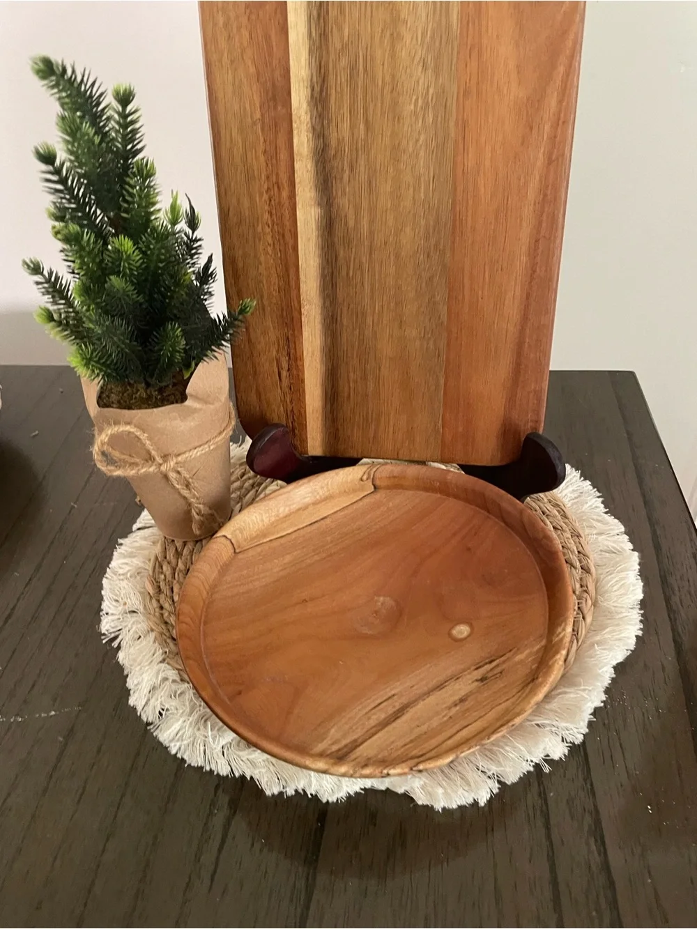 Acacia Wood Serving Board and Bowl Set - Natural Wood everything in image includ